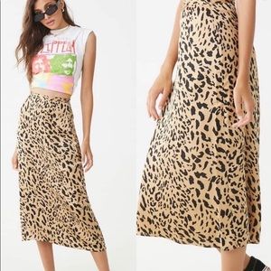 Satin Leopard Midi Skirt